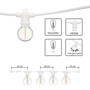 Āra virtene (LED lampiņas) 10 m Perl baltā krāsā Āra virtene (LED lampiņas) 10 m Perl baltā krāsā